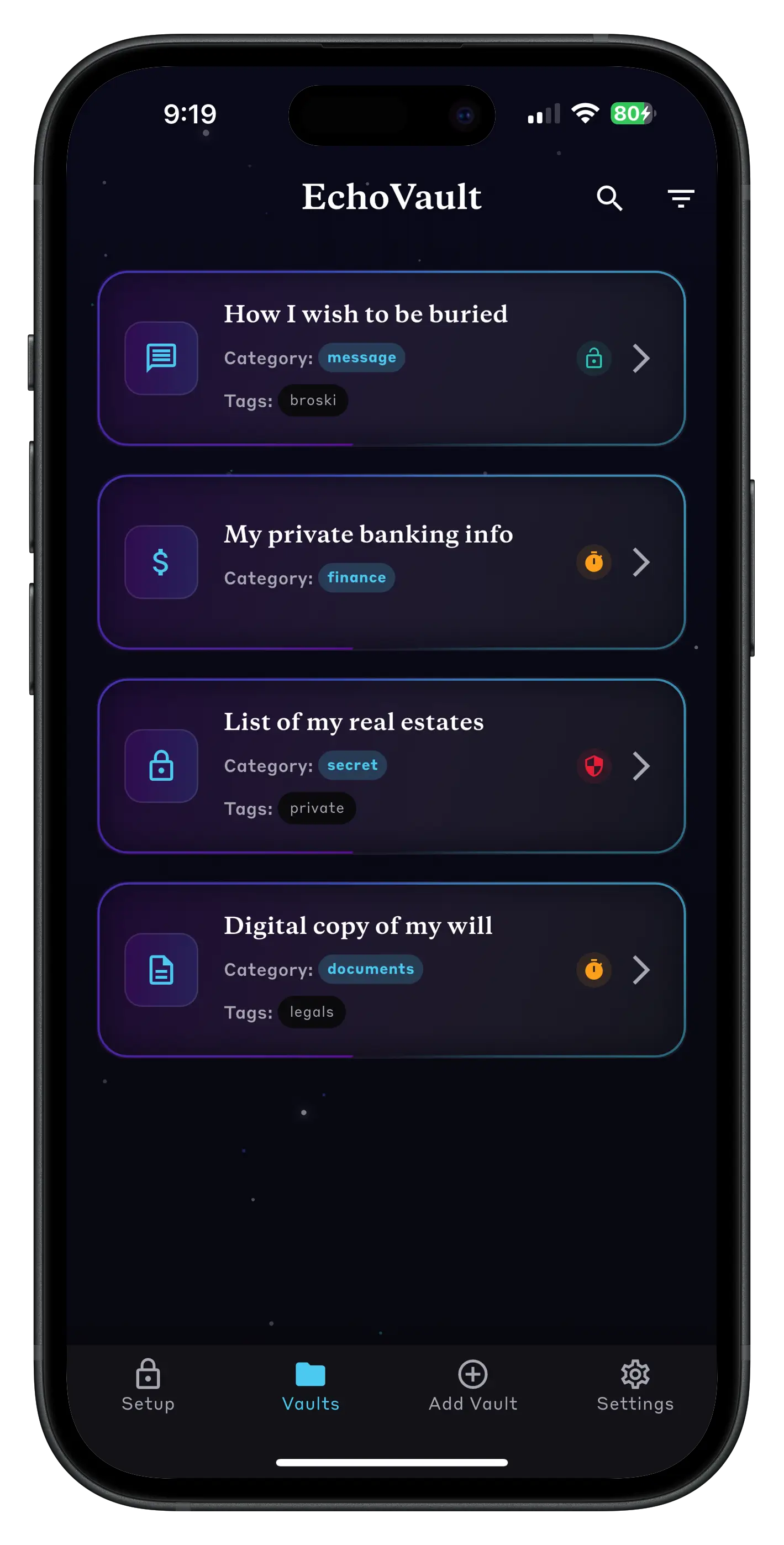 EchoVaults App Interface
